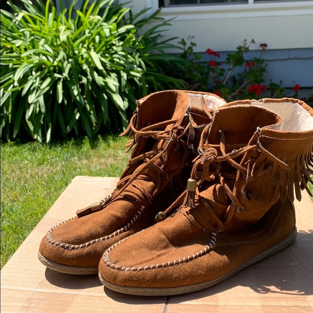 Brown suede booties